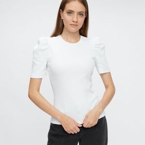 Pieces Puff Short Sleeve Rib Top
